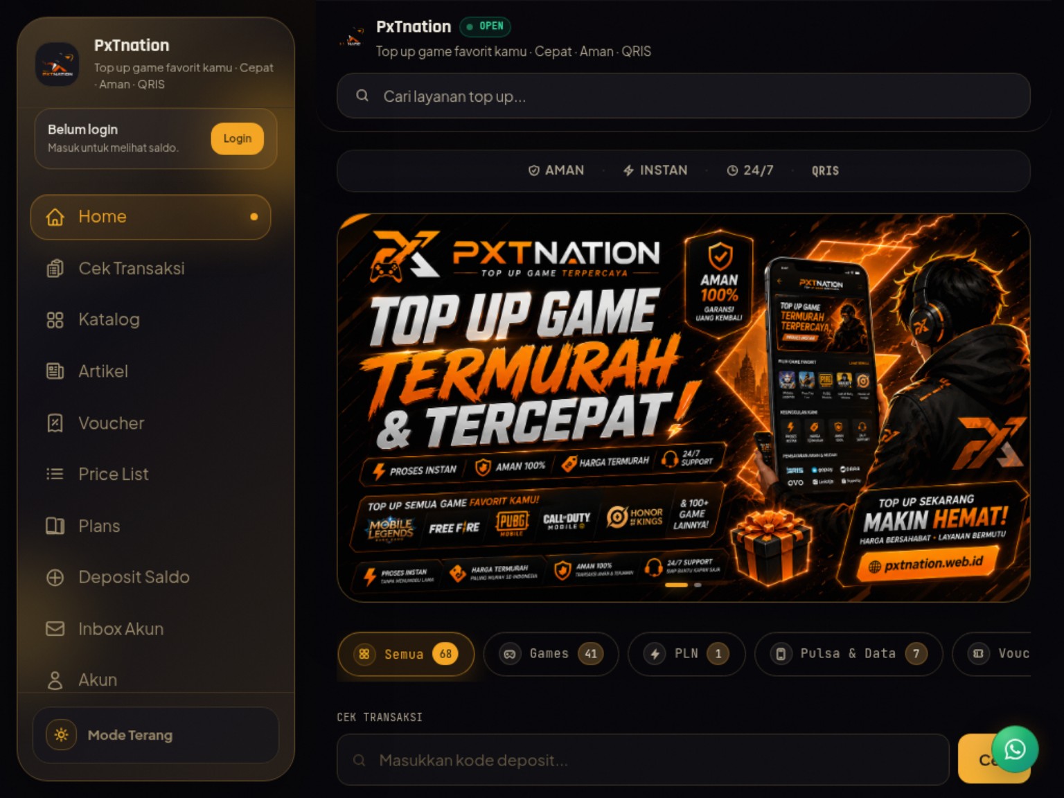 Tampilan desktop website PXTNATION